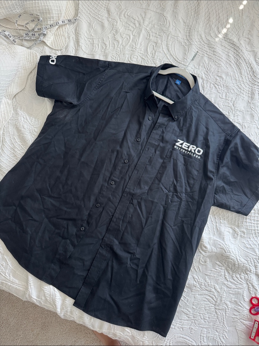 Port Authority Black Short-Sleeve Button-Down Shirt with White Logo